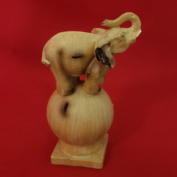 VTG Wooden Welcome Elephant  Raised Trunk Standing on a Ball Figurine Home Decor - Picture 3 of 14